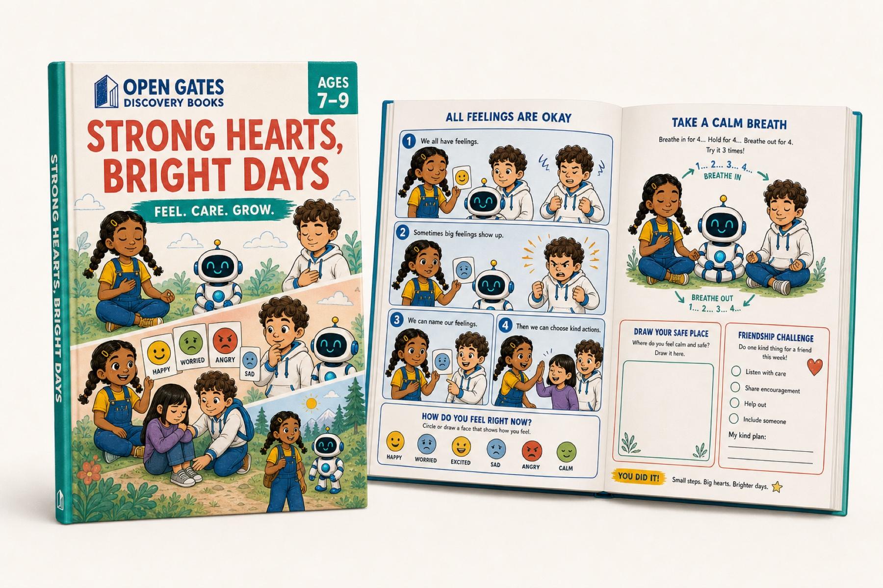 Strong Hearts, Bright Days physical book and emotional learning activity spread
