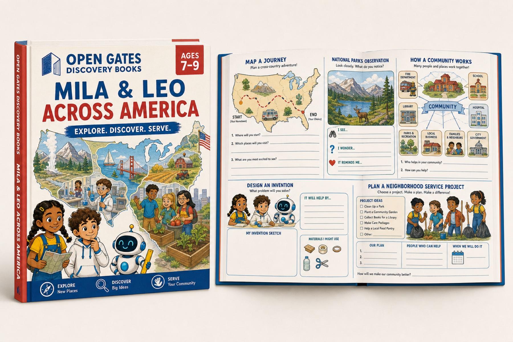 Mila and Leo Across America physical book and community activity spread